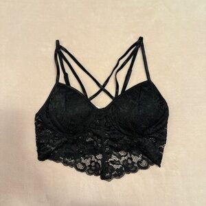 Fashion Nova Bozzolo Black Lace Padded Cups Criss Cross Back Crop Top Bralette